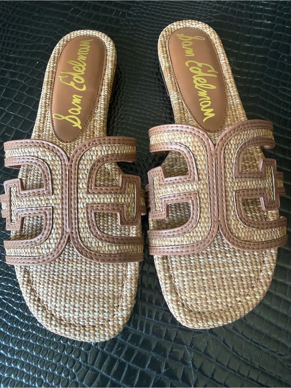 Sam Edelman Brown Tan Woven Slide Sandals